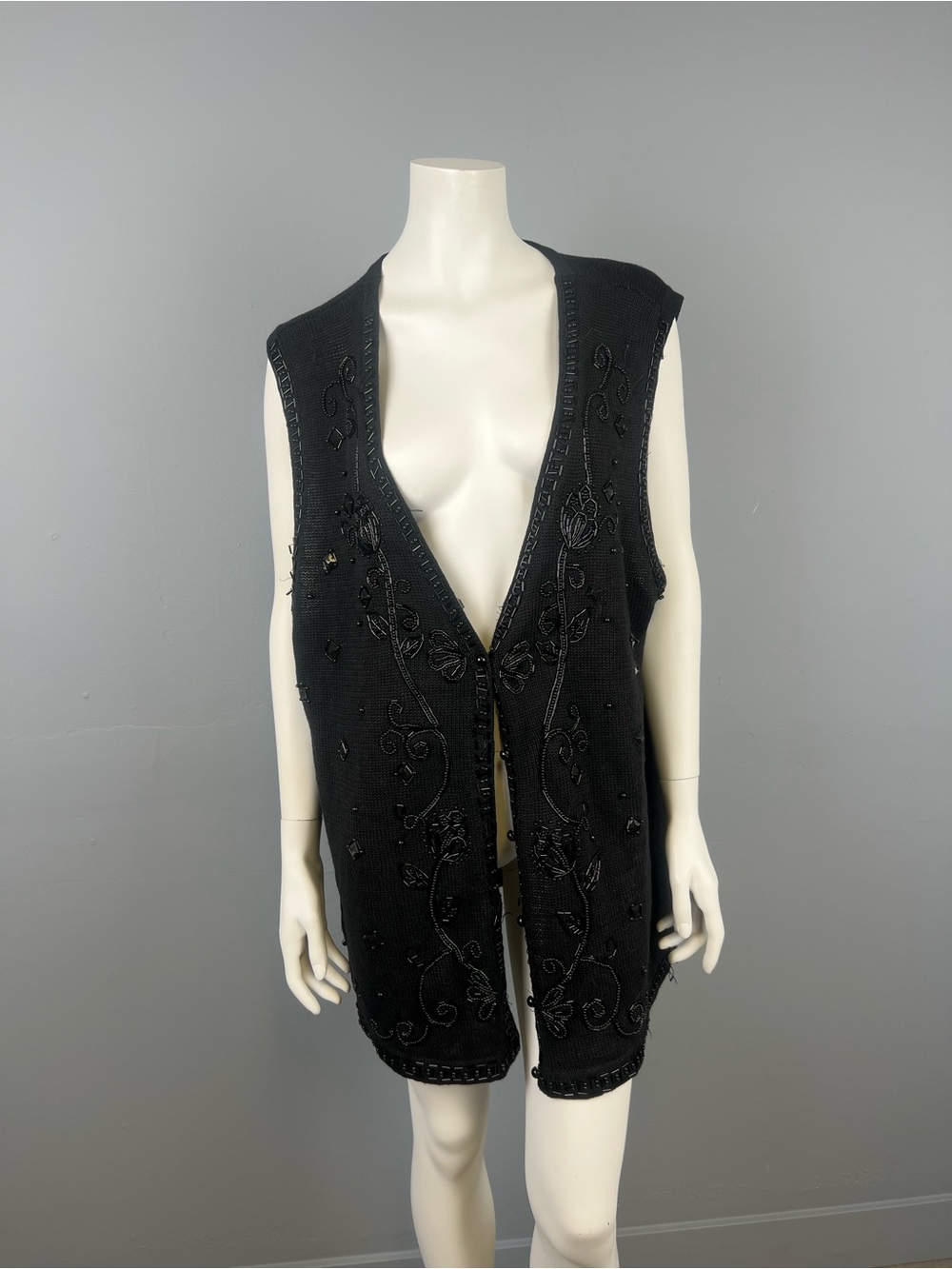 Michel Antoni Studios Vintage Black Embellished V-Neck Sleeveless Sweater Vest